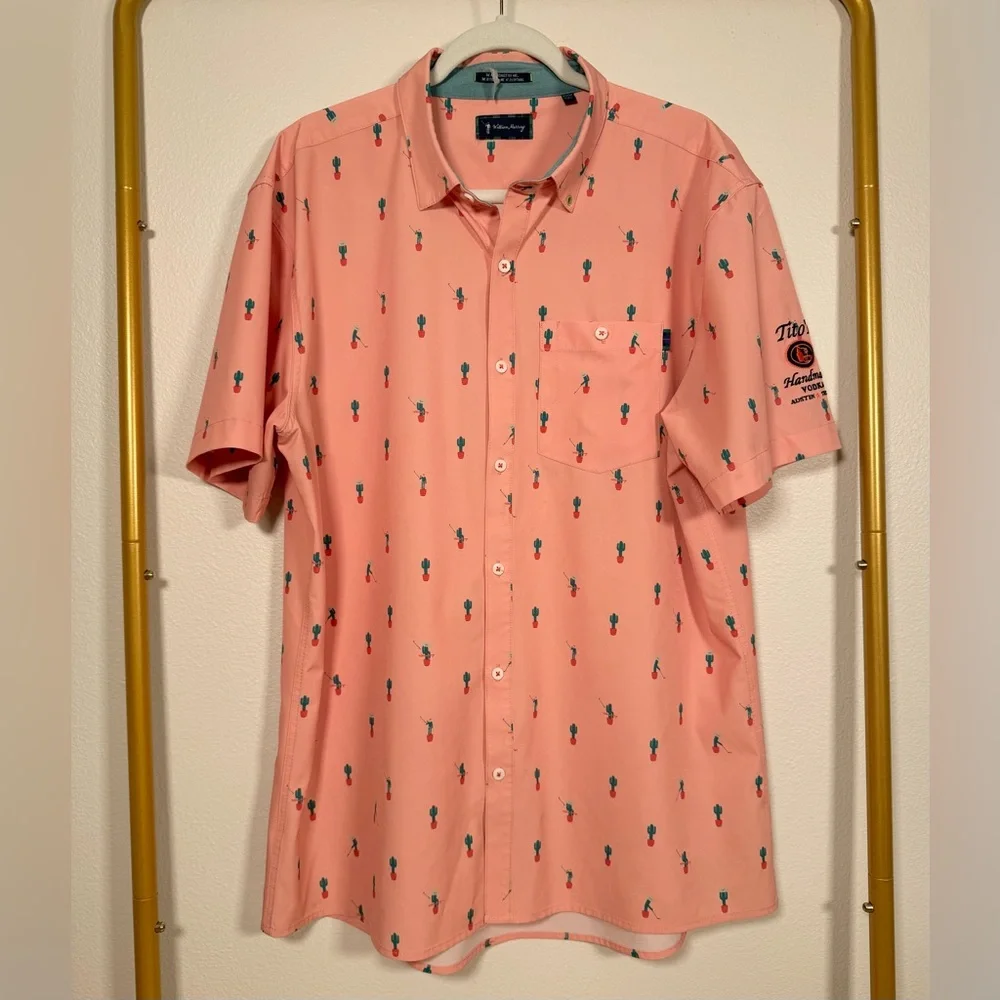 William Murray Golf Tito's Vodka Shirt coral Cactus Men’s Sz XL